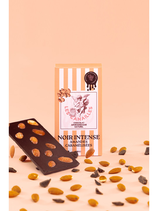 Chocolat noir amandes caramélisées - Tablette 100g - Les canailles