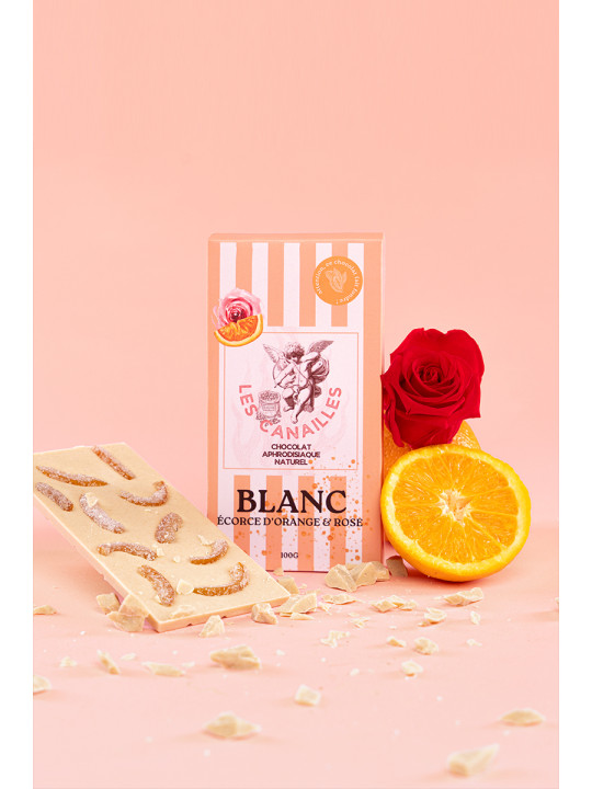 Chocolat blanc écorce d'orange et rose - Tablette 100g - Les canailles