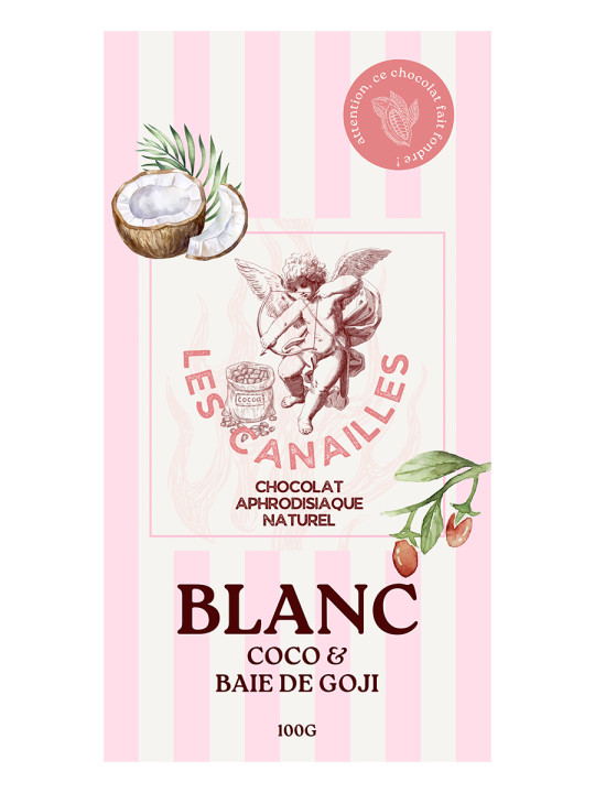 Chocolat blanc coco et baie de goji - Tablette 100g - Les canailles