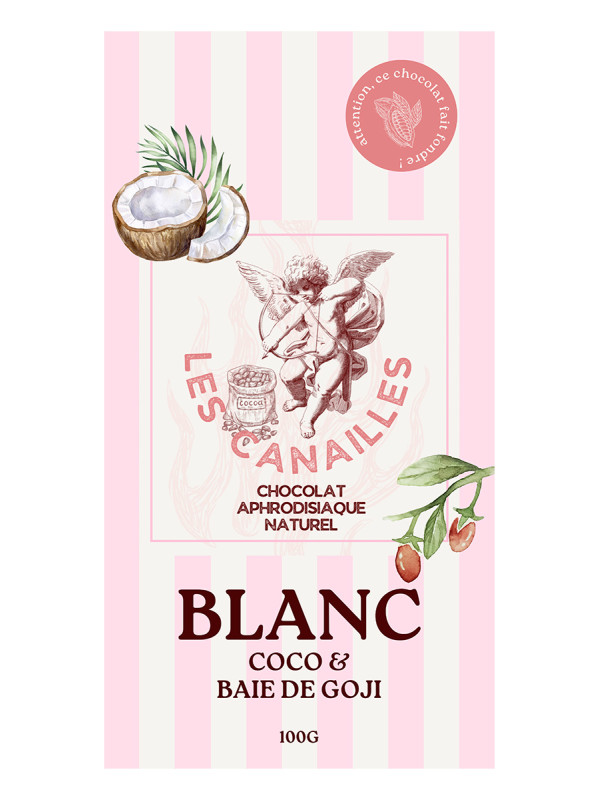 Chocolat blanc coco et baie de goji - Tablette 100g - Les canailles