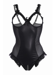 Body wetlook ouvert noir Mistique - Christine