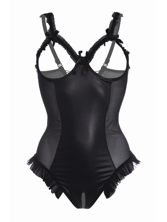 Body wetlook ouvert noir Mistique - Christine