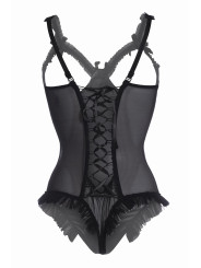 Body wetlook ouvert noir Mistique - Christine