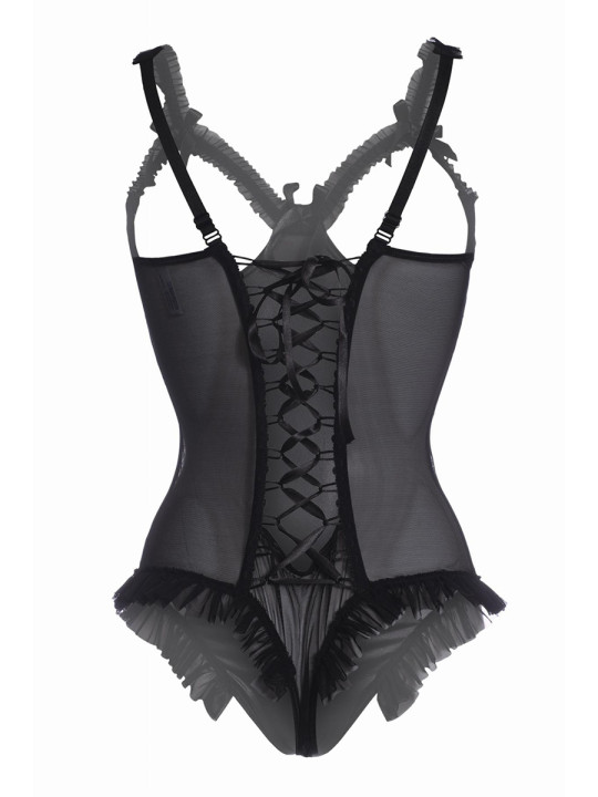 Body wetlook ouvert noir Mistique - Christine