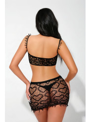 Ensemble top et jupe résille noir - J Lingerie