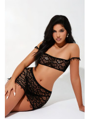 Ensemble top et jupe résille noir - J Lingerie