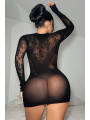 Robe résille noire décolletée à manches longues - J Lingerie