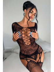 Combinaison résille à épaules dénudées et entrejambe ouvert - J Lingerie