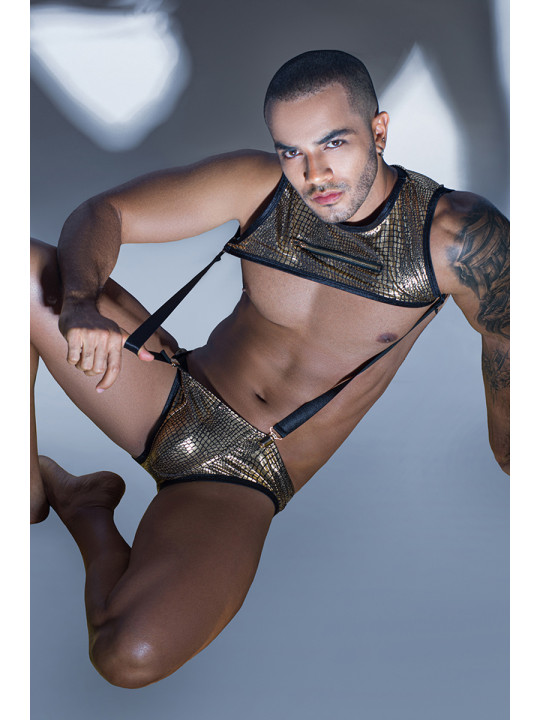 Ensemble top court à bretelles et slip doré - J Lingerie