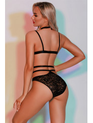Ensemble soutien-gorge, culotte et ceinture noir - J Lingerie