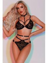 Ensemble soutien-gorge, culotte et ceinture noir - J Lingerie