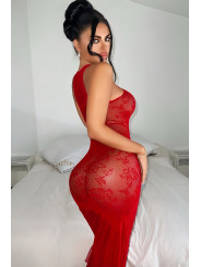 Robe longue résille rouge - J Lingerie