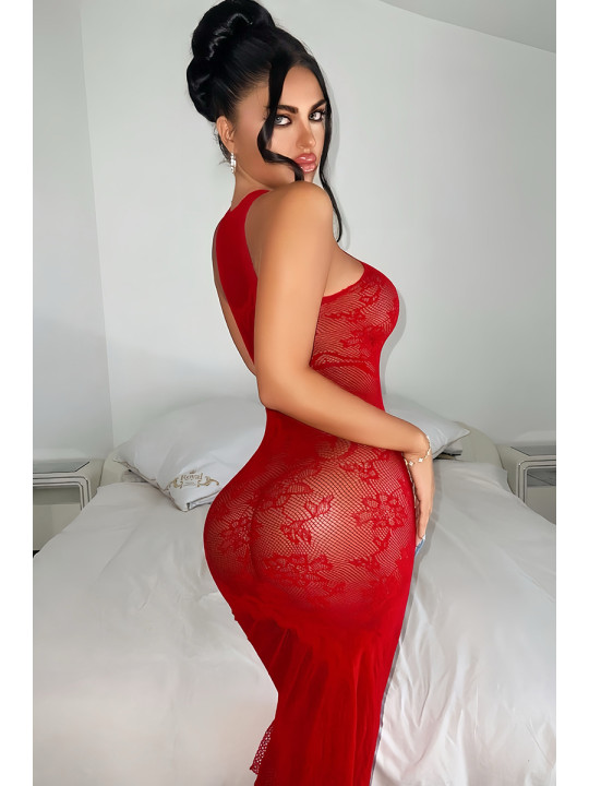 Robe longue résille rouge - J Lingerie