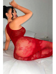 Robe longue résille rouge - J Lingerie