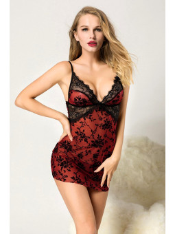 Nuisette et string rouge - J Lingerie