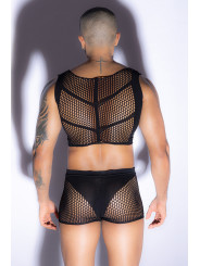 Ensemble top et boxer noir en maille résille - J Lingerie