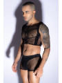Ensemble top et boxer noir en maille résille - J Lingerie