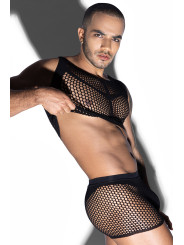 Ensemble top et boxer noir en maille résille - J Lingerie