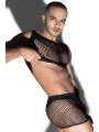 Ensemble top et boxer noir en maille résille - J Lingerie