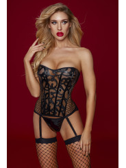 Ensemble guêpière, string et bas noir - J Lingerie