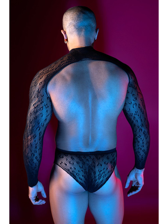Ensemble top et slip noir en maille résille - J Lingerie