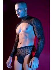 Ensemble top et slip noir en maille résille - J Lingerie