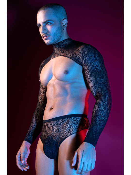 Ensemble top et slip noir en maille résille - J Lingerie