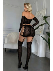 Ensemble top et jupe à collants intégrés noir - J Lingerie