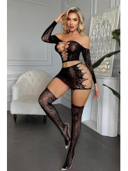 Ensemble top et jupe à collants intégrés noir - J Lingerie