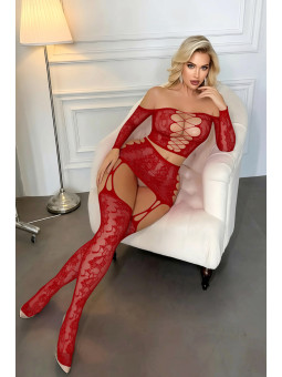 Ensemble top et jupe à collants intégrés rouge - J Lingerie
