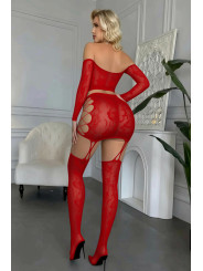 Ensemble top et jupe à collants intégrés rouge - J Lingerie