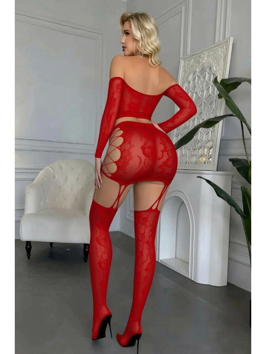 Ensemble top et jupe à collants intégrés rouge - J Lingerie