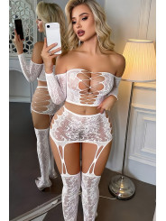 Ensemble top et jupe à collants intégrés blanc - J Lingerie