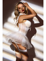 Ensemble Guêpière, string, jupe et bas blanc - J Lingerie