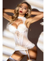 Ensemble Guêpière, string, jupe et bas blanc - J Lingerie