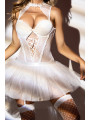 Ensemble Guêpière, string, jupe et bas blanc - J Lingerie
