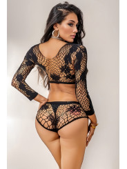 Ensemble top et shorty résille noir - J Lingerie