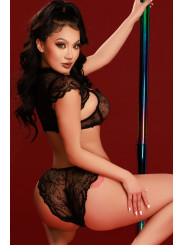 Ensemble soutien-gorge, tanga et caraco noir - J Lingerie