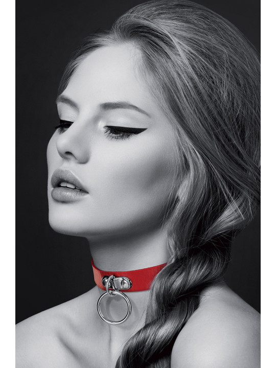 Collier Fetish rouge avec anneau - Bijoux Pour Toi