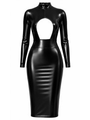 Robe mi-longue Dark Affair F401 - Noir Handmade