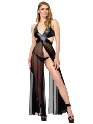 Robe longue fendue Do not Disturb F412 - Noir Handmade