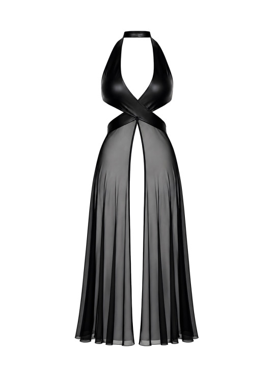 Robe longue fendue Do not Disturb F412 - Noir Handmade