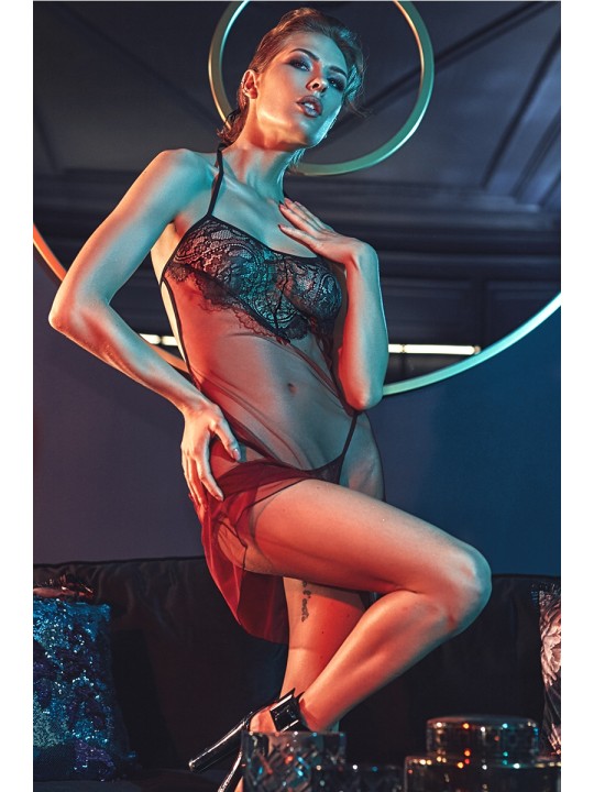 Robe lingerie rouge et noire Fantasme - Anaïs