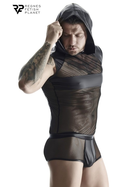T-shirt à capuche wetlook et mesh - Regnes