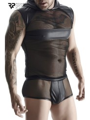 T-shirt à capuche wetlook et mesh - Regnes