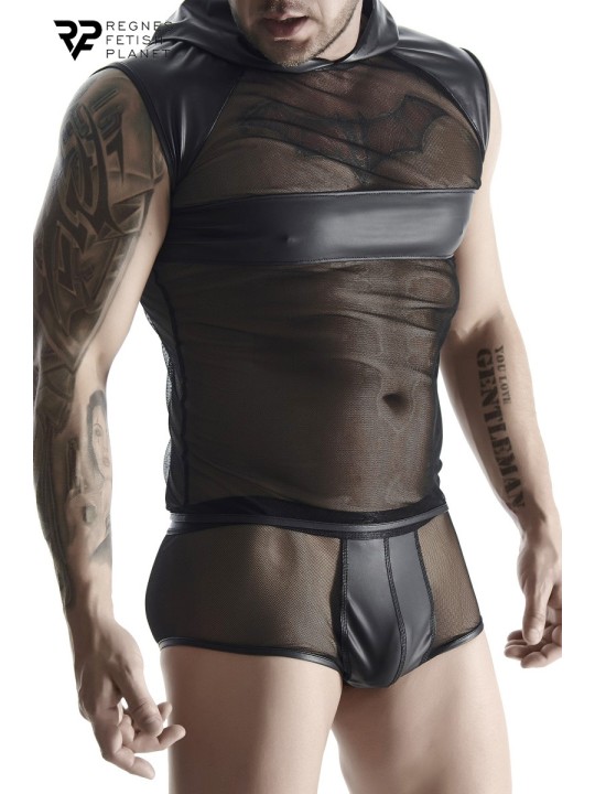 T-shirt à capuche wetlook et mesh - Regnes