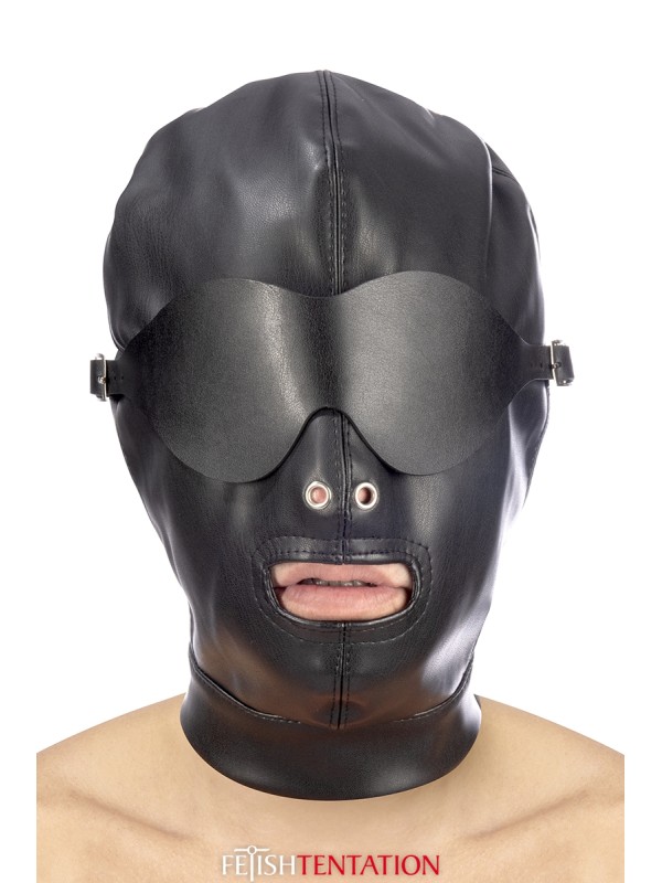 Cagoule simili cuir avec bandeau amovible - Fetish Tentation