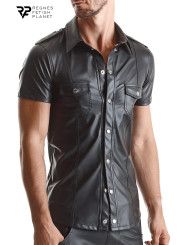 Chemise manches courtes wetlook noire Luca - Regnes