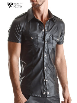 Chemise manches courtes wetlook noire Luca - Regnes