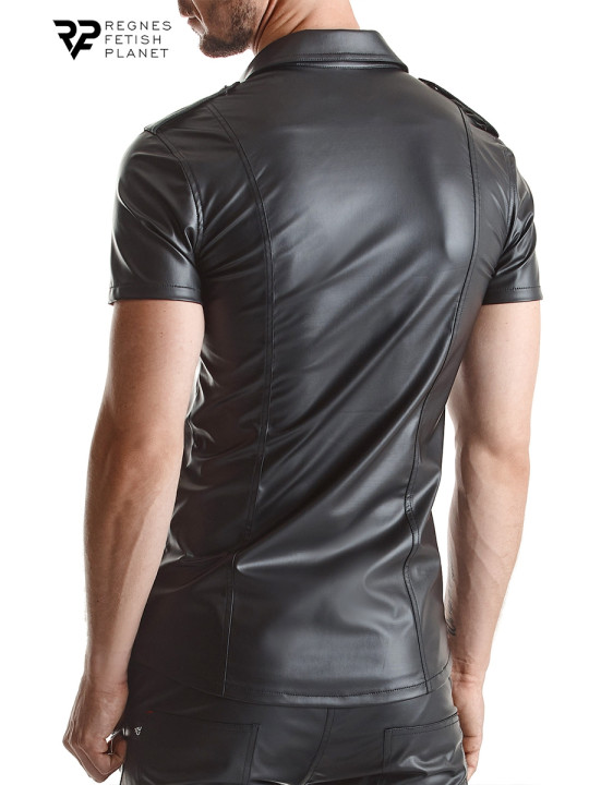 Chemise manches courtes wetlook noire Luca - Regnes